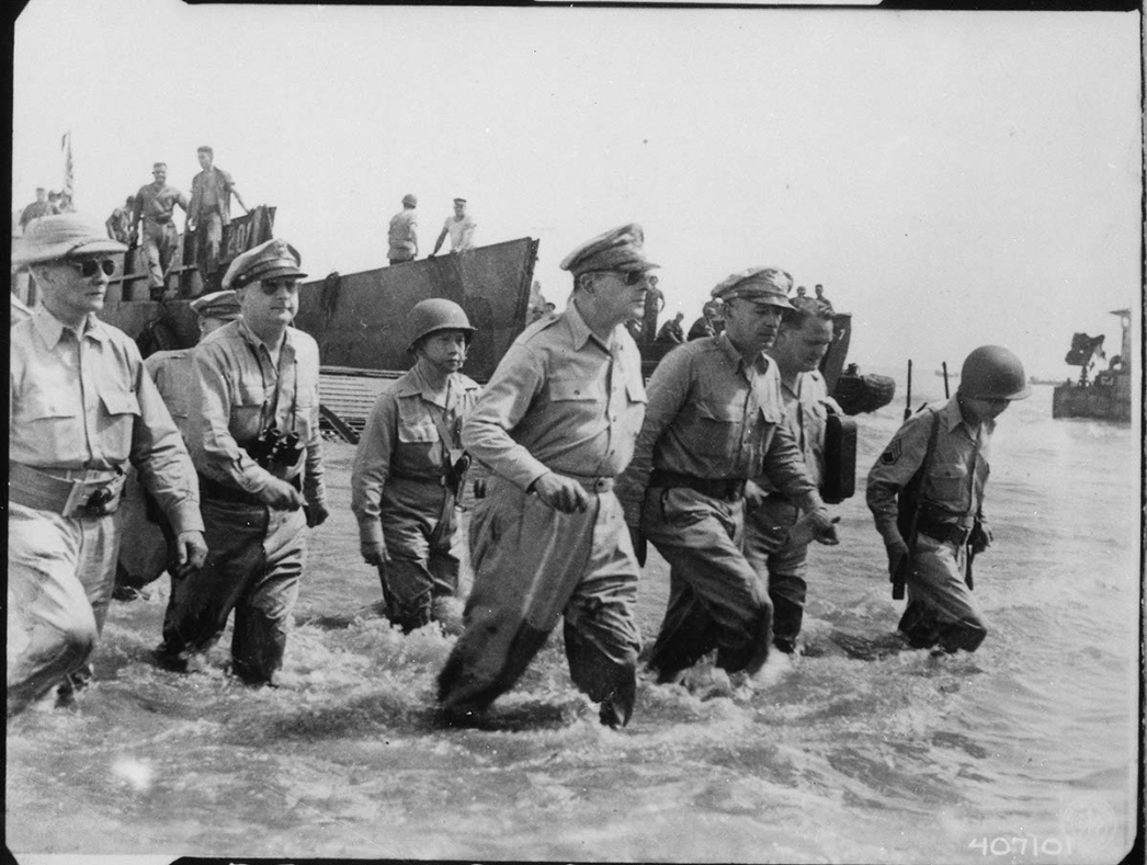 General Douglas MacArthur wades ashore